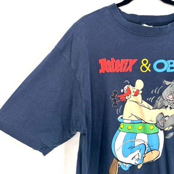 Vintage y2K Asterix Obelix shirt 1998 Albert Rene 100% cotton blue Large Funny - Picture 2 of 14